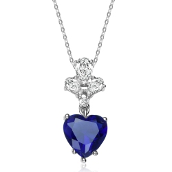 ROZZATO Sterling Silver Cubic Zirconia Heart Pendant Necklace In Blue