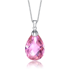 ROZZATO C.z. Sterling Silver Rhodium Plated Teardrop Pendant In Pink
