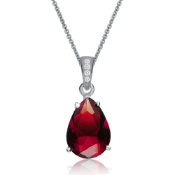 ROZZATO Sterling Silver Cubic Zirconia Pear Drop Solitaire Necklace In Red