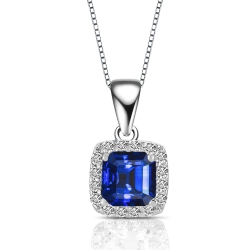 ROZZATO C.z. Sterling Rhodium Plated Assher Cut Sapphire Drop Pendant In Silver
