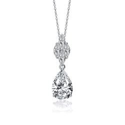 ROZZATO Sterling With Rhodium Plated Clear Pear With Marquise Cubic Zirconia Cluster Accent Drop Necklace In Silver