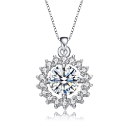 ROZZATO Sterling With Rhodium Plated Round Cubic Zirconia Flower Style Pendant Necklace In Silver
