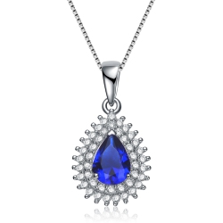ROZZATO Sterling Silver Cubic Zirconia Teardrop Necklace In Blue