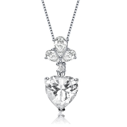 ROZZATO Sterling Clear Cubic Zirconia Accent Heart Shaped Pendant Necklace In Silver
