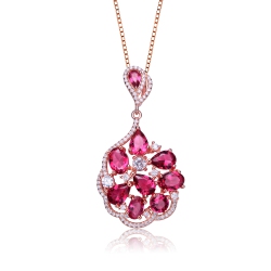 ROZZATO Rose Plated Multi Colored Cubic Zirconia Pendant Necklace In Gold