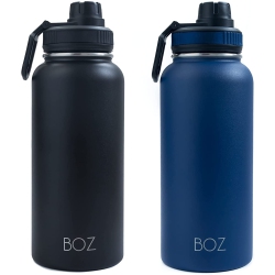 BOZ Stainless Steel Water Bottle Xl - Two-Pack Bundle / Black, (1 L / 34OZ) Wide Mouth, Vacuum Double Wall Insulated In Blue