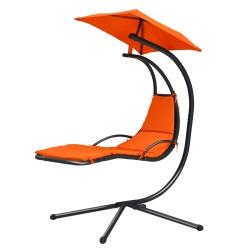 TOPBUY Patiojoy Outdoor Hanging Chaise Lounge Chair Floating Chaise Swing Lounger W/canopy & Cushion Orange/turquoise/gray/beige