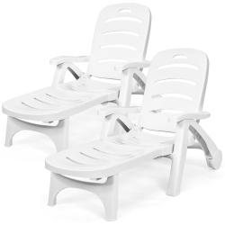 TOPBUY Patiojoy 2 PCs Patio Chaise Lounge Chair 5-Position Folding Recliner for Beach Poolside Backyard White/gray/turquoise/brown