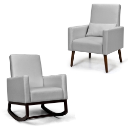 TOPBUY Set Of 2 Dual-Use Upholstered Rocking Chair With Wood Leg & Pillow Relax Sofa Chair Beige/dark /light In Gray