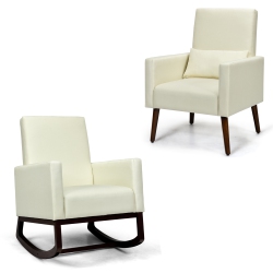 TOPBUY Set Of 2 Dual-Use Upholstered Rocking Chair With Wood Leg & Pillow Relax Sofa Chair Beige/dark /light In Gray