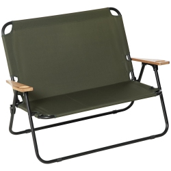 OUTSUNNY Double Folding Chair, Loveseat Camping Chair for 2 Person, Portable Outdoor Chair With Wood Armrest for Fishing Travel In Green