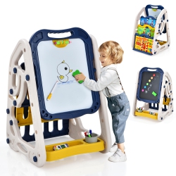TOPBUY 3-In-1 Height Adjustable Kids Art Easel Double Sided Magnetic Whiteboard & Chalkboard With Book Rack