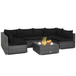 TOPBUY Patiojoy 7 PCs Outdoor Patio Furniture Set All-Weather Pe Rattan Sofa Set W/coffee Table & Cushions