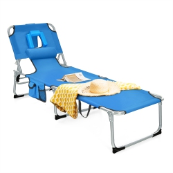 TOPBUY Patiojoy Beach Lounge Chair Reclining Chair With 5 Adjustable Positions Detachable Pillow &hand Ropes Blue/black/gray/turquoise