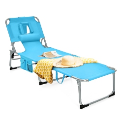 TOPBUY Patiojoy Beach Lounge Chair Reclining Chair With 5 Adjustable Positions Detachable Pillow &hand Ropes Blue/black/gray/turquoise
