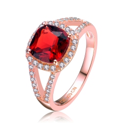 ROZZATO Sterling Silver Rose Plated Ruby Cubic Zirconia Cocktail Ring Size 6 In Gold