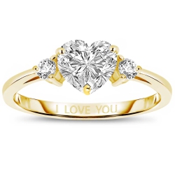 ROZZATO Sterling Sivlver Plated Cubic Zirconia &quot;i Love You&quot; Promise Ring Size 7 In Gold