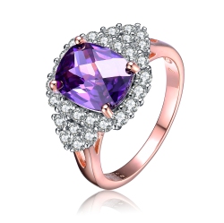 ROZZATO Sterling Silver Rose Plated Amethyst Cubic Zirconia Pave Cocktail Ring Size 6 In Gold