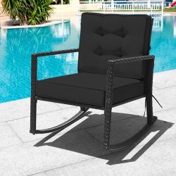 TOPBUY Patiojoy Outdoor Wicker Rocking Chair Glider Rattan Rocker Recliner With Cushion