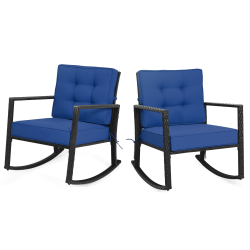 TOPBUY Patiojoy 2PCs Outdoor Wicker Rocking Chairs Glider Rattan Rocker Recliner With Cushion