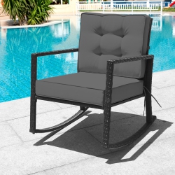 TOPBUY Patiojoy Outdoor Wicker Rocking Chair Glider Rattan Rocker Recliner With Cushion
