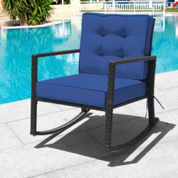 TOPBUY Patiojoy Outdoor Wicker Rocking Chair Glider Rattan Rocker Recliner With Cushion