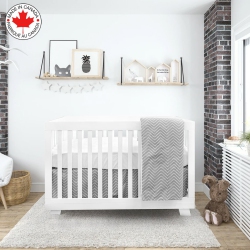 BEBELELO 4 Pieces Nursery Crib Bedding Set Including Skirt, Mattress Cover, Comforter, And Quilt for Kids, Baby Boys And Girls (Gray And Color \w