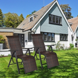 GYMAX 2PCs Patio Rattan Folding Lounge Chair Recliner Back Adjustable Beach Yard Pool