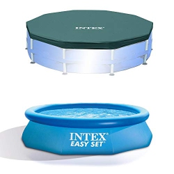 INTEX 10Ft Round Swimming Pool Cover & Easy Set 10Ft X 30In Inflatable Pool