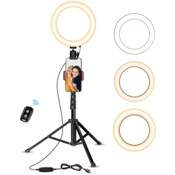 NAVOR Ring Light With Tripod Stand & Cell Phone Holder for Live Stream/makeup, Mini Led Camera Ring Light for Youtube Videos/photography