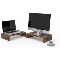 NAVOR Removable 2 Tier Wood Computer Riser Stand Desk Tabletop Screen Stand for Computer, PC, Printer In Brown