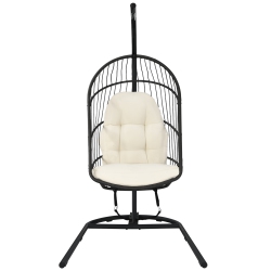 TOPBUY Patiojoy Modern Rattan Hanging Egg Swing Chair W/stand Foldable Cushioned Hammock Gray/beige