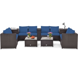 TOPBUY Outdoor Rattan Sectional Loveseat Couch Conversation Sofa Set With Storage Box &coffee Table Red/navy/turquoise