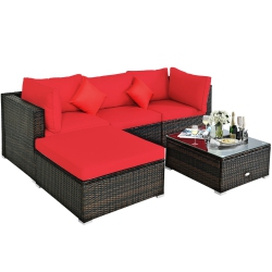 TOPBUY Outdoor Rattan Sectional Loveseat Couch Conversation Sofa Set With Storage Box &coffee Table Red/navy/turquoise