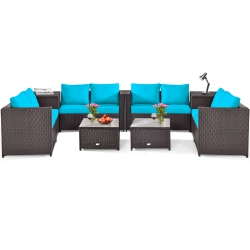 TOPBUY Outdoor Rattan Sectional Loveseat Couch Conversation Sofa Set With Storage Box &coffee Table Red/navy/turquoise