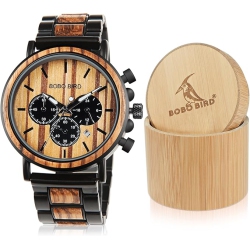BOBO BIRD Men’S Wooden & Stainless Steel Chronograph Watch – Luminous Hands, Date Display, Gift Box Included – Classic Analog Timepiece For