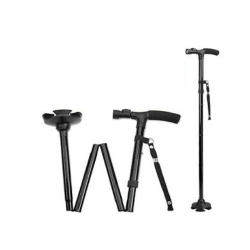 CANDEAL Walking Stick Cane Folding With Light Led Strap Handle Metal Adjustable - 4 Legs