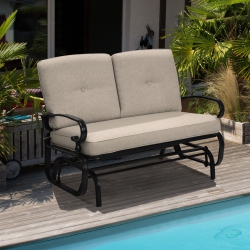 GYMAX Patio Swing Glider Chair Rocking Loveseat Bench for 2 Persons W/ Cushions In Beige