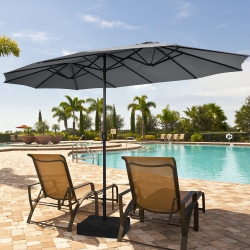 GYMAX 15 Ft Double-Sided Patio Twin Umbrella Extra-Large Market Umbrella W/ Base