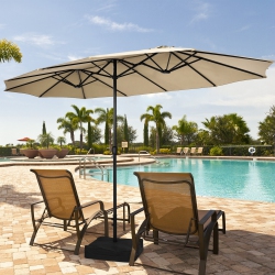 GYMAX 15 Ft Double-Sided Patio Twin Umbrella Extra-Large Market Umbrella W/ Base