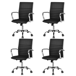 GYMAX Set Of 4 Pu Leather Office Chair High Back Conference Task Chair In Black