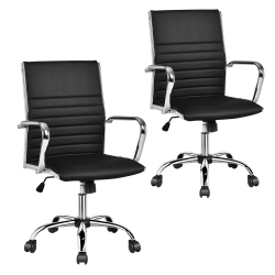 GYMAX Set Of 2 Pu Leather Office Chair High Back Conference Task Chair In Black