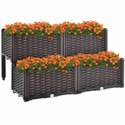 GYMAX 4 PCs Elevated Plastic Raised Garden Bed Planter Kit for Flower Vegetable Grow