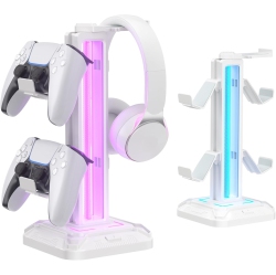 ULTREND RGB Headphone Stand \w 9 Light Modes – Gaming Headset & Controller Holder \w Rotating Arm, Detachable Hook, Cable Management, for PC &