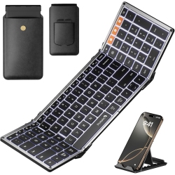 PROTOARC New Model 2025 Foldable Bluetooth Keyboard – Portable Backlit Wireless Keyboard for Travel, Full-Size Design for Ipad, Surface, Tablet