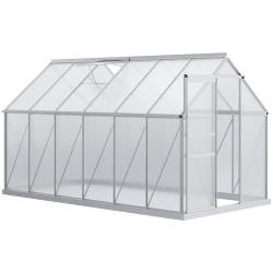 OUTSUNNY 6' X 12' X 6.5' Polycarbonate House, Walk-In House \w Adjustable Roof Vent, Galvanized Base, Sliding Door And Rain Gutter for Outdoor