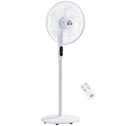 HOMCOM 16" Pedestal Fan With Remote Control, Height Adjustable, Tilted Head, Timer, Oscillating Standing Fan, Stand Floor Fans for Bedroom In White