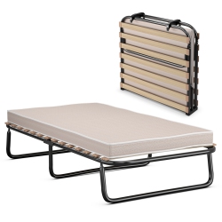 GYMAX Portable Folding Guest Bed Cot With Memory Foam Mattress Twin Size Made In Italy