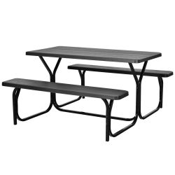 TOPBUY Patiojoy Outdoor Picnic Table Bench Set Patio Camping Table W/steel Frame & Wood Texture Tabletop for Garden