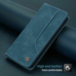 POLA Retro Classic Magnetic Pu Leather Flip Wallet Card Holder Phone Case Cover for Samsung Galaxy S22 Plus (Blue)